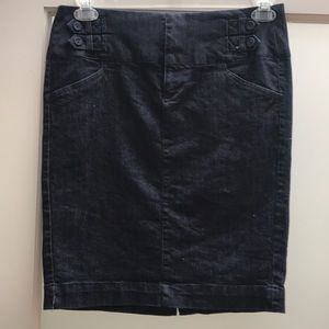 Dark blue stretch denim mini with button detail